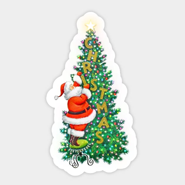 Santa Decorating Christmas Tree Sticker by psanchez